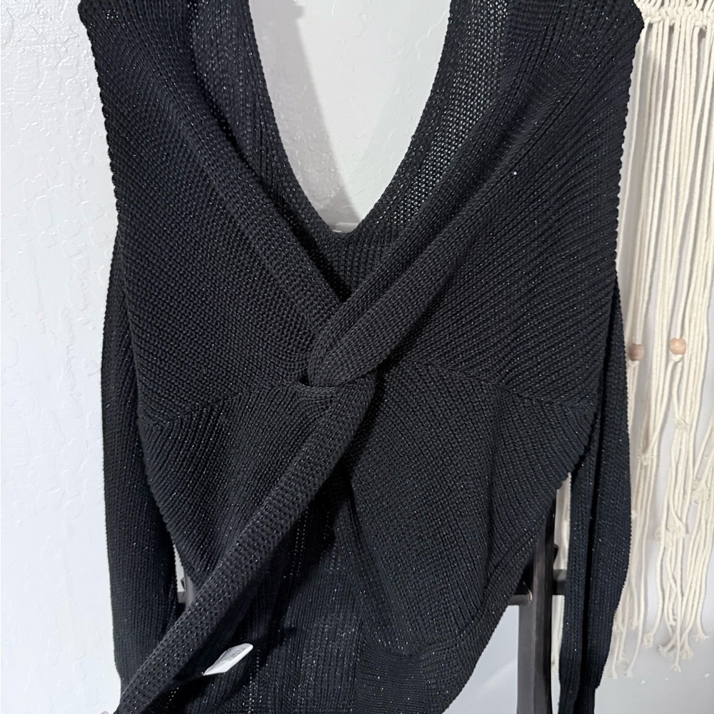 Black Knit Sweater with Twist Detail on back